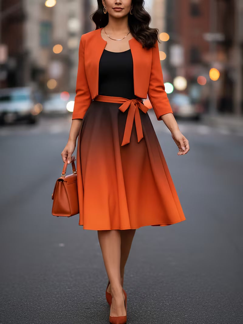 Women’s Gradient Dress with Cardigan Two-Piece Set