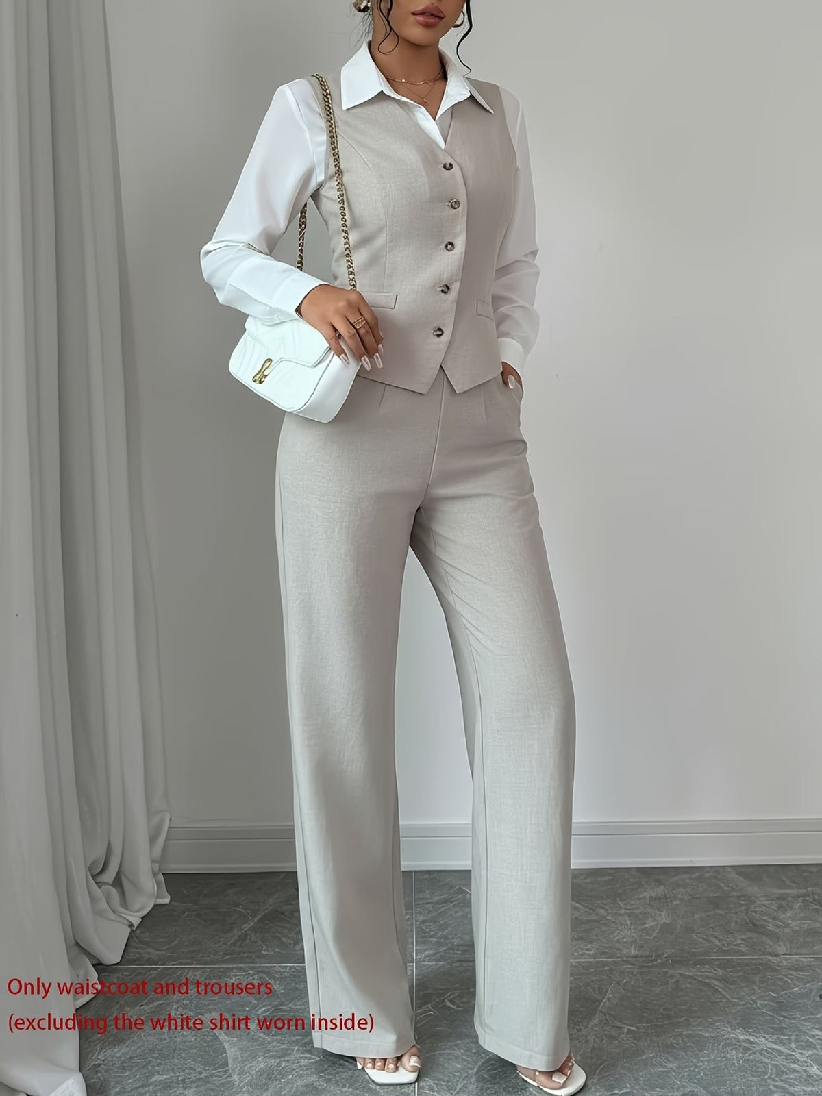 Women's Sleeveless Waist-Cinched Vest & Wide-Leg Pants Two-Piece Set