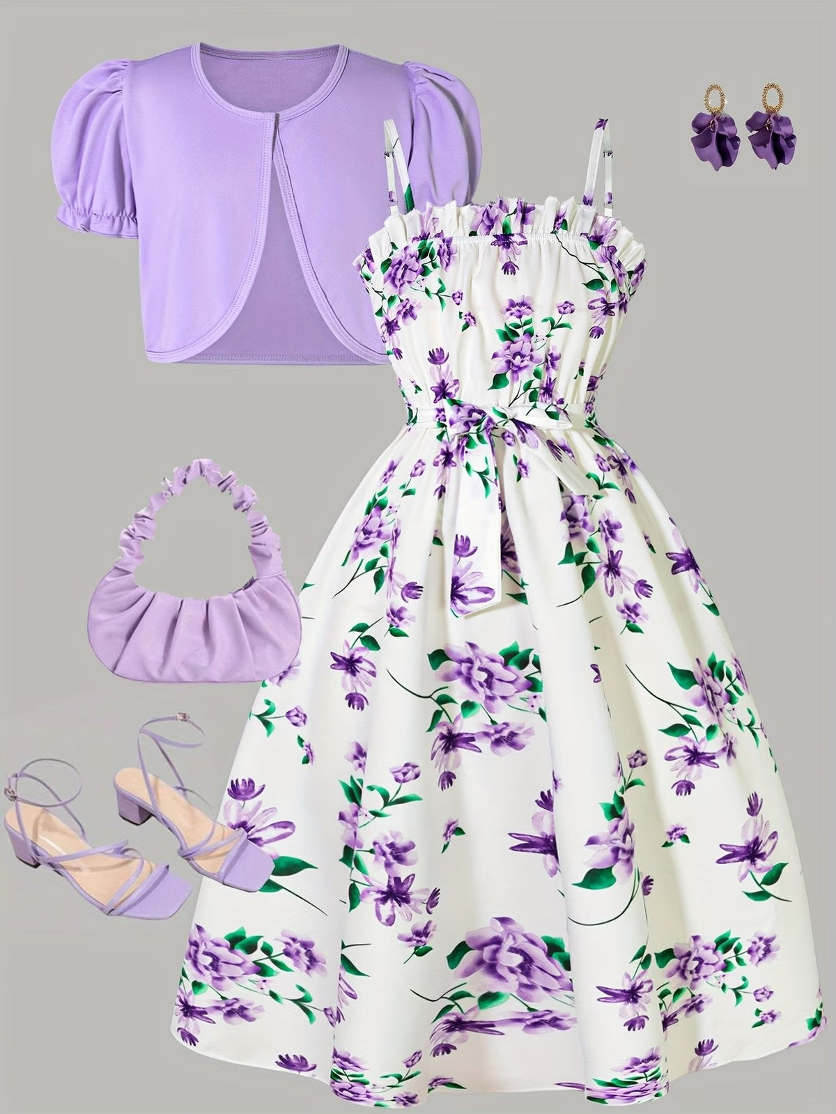 Girls Floral Dress & Cardigan 2-Piece Set