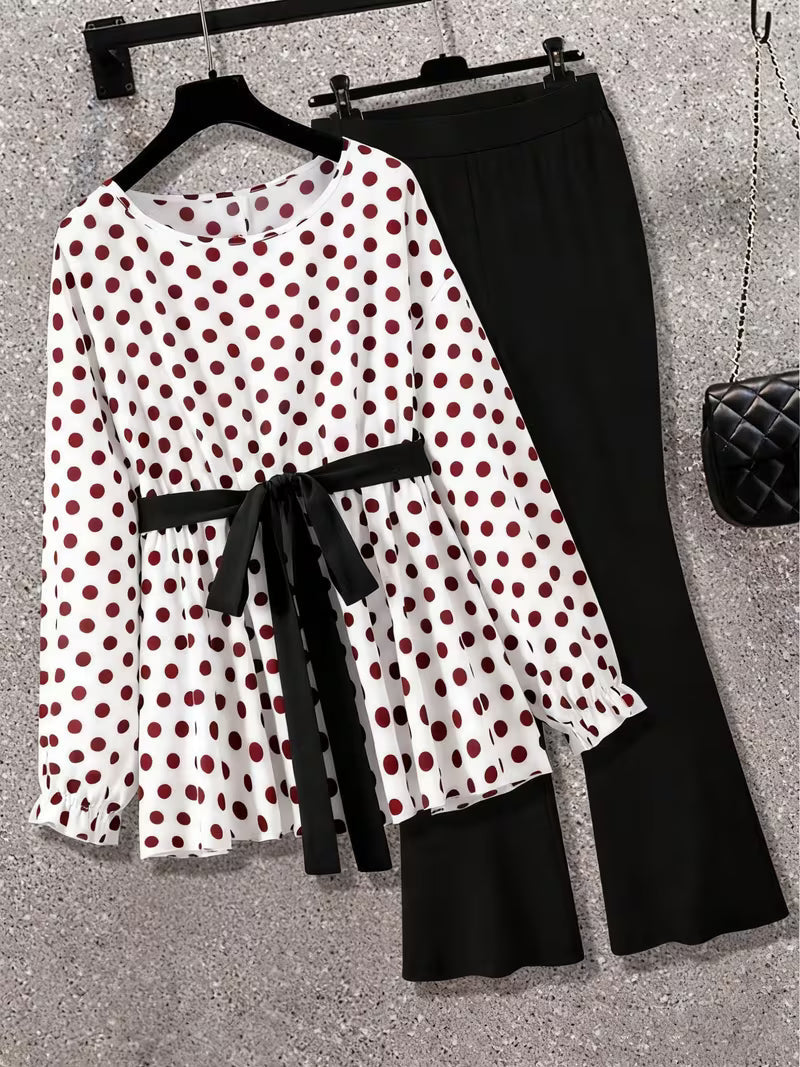 Plus Size Polka Dot Tie-Front 2-Piece Set