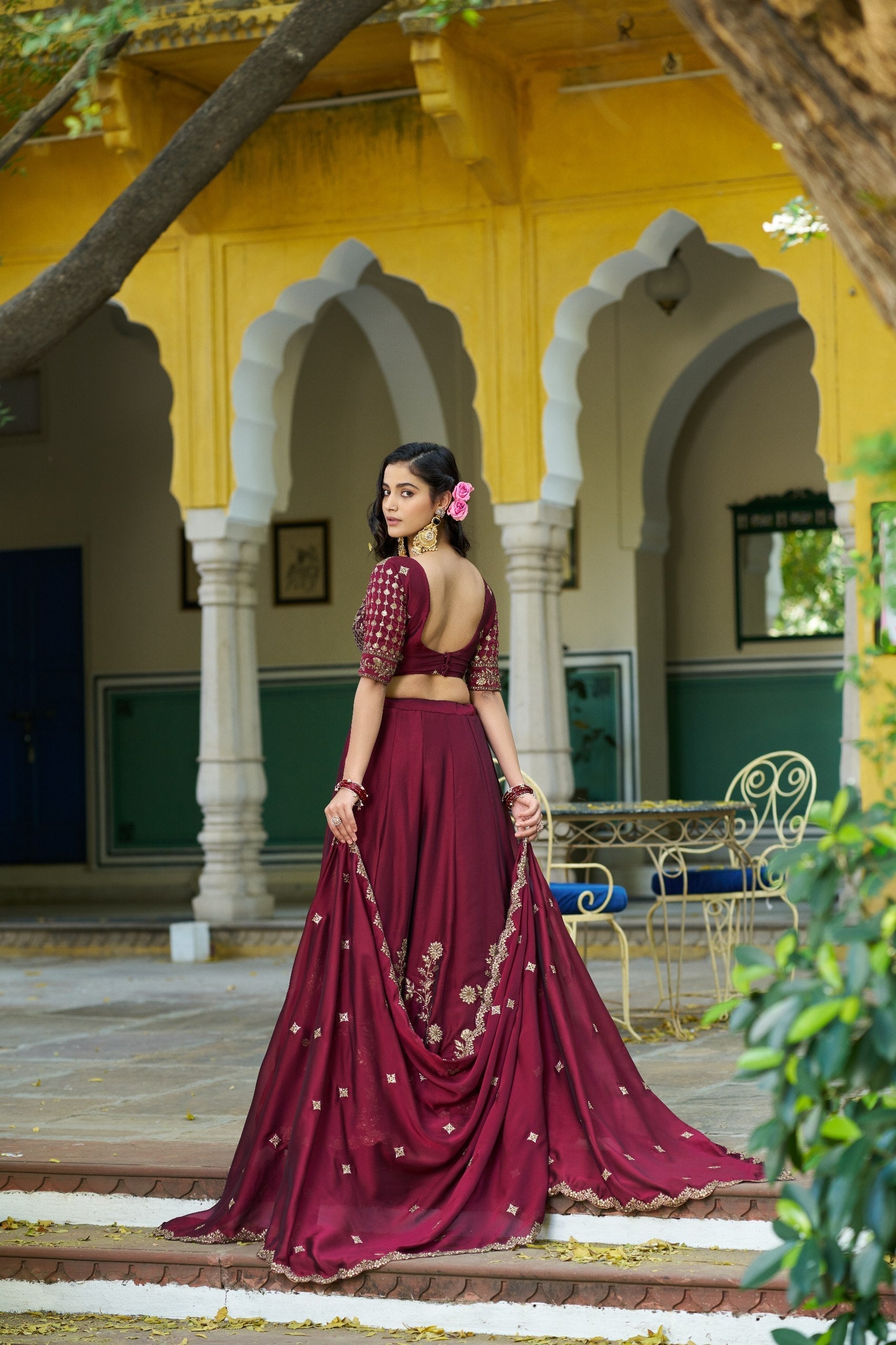 Dark Maroon Silk Festive Lehenga Choli