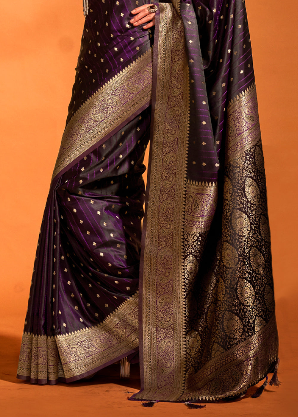 Dark Purple Designer Satin Silk Saree with Blouse Piece