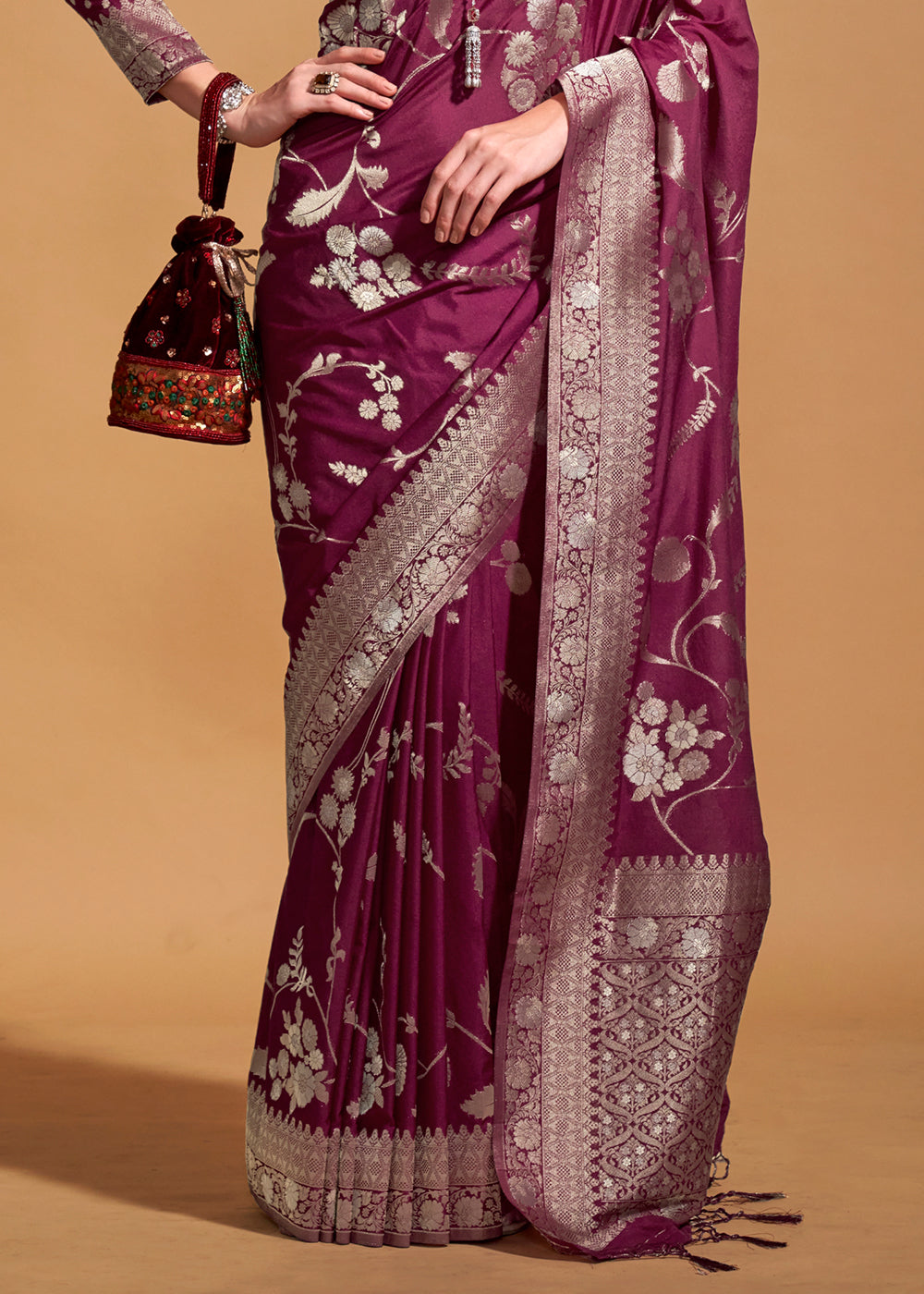 Dark Purple Fairytale Banarasi Georgette Silk Saree with Brocade Blouse – Summer Glam Edition