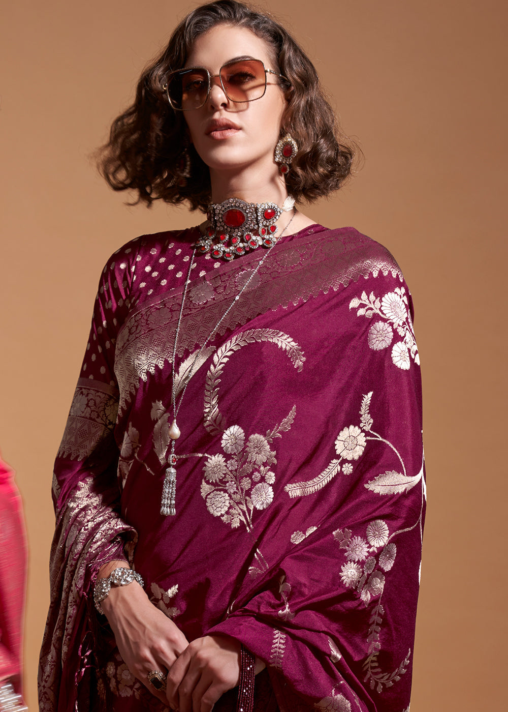 Dark Purple Fairytale Banarasi Georgette Silk Saree with Brocade Blouse – Summer Glam Edition