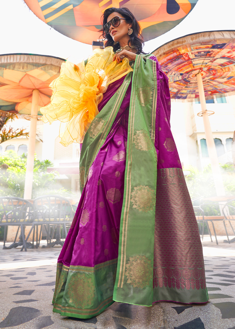Dark Purple Regal Banarasi Silk Saree – Vintage Elegance with Intricate Detailing