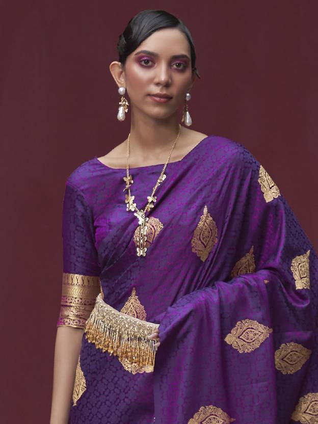 Dark Purple Regal Woven Pure Silk Banarasi Saree