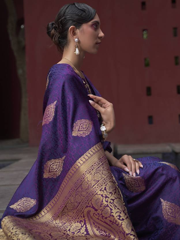 Dark Purple Regal Woven Pure Silk Banarasi Saree