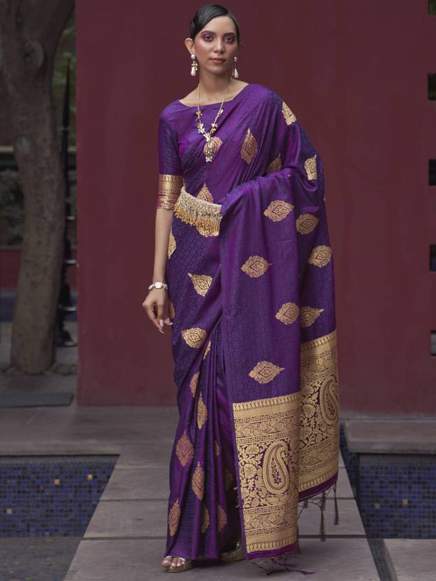 Dark Purple Regal Woven Pure Silk Banarasi Saree