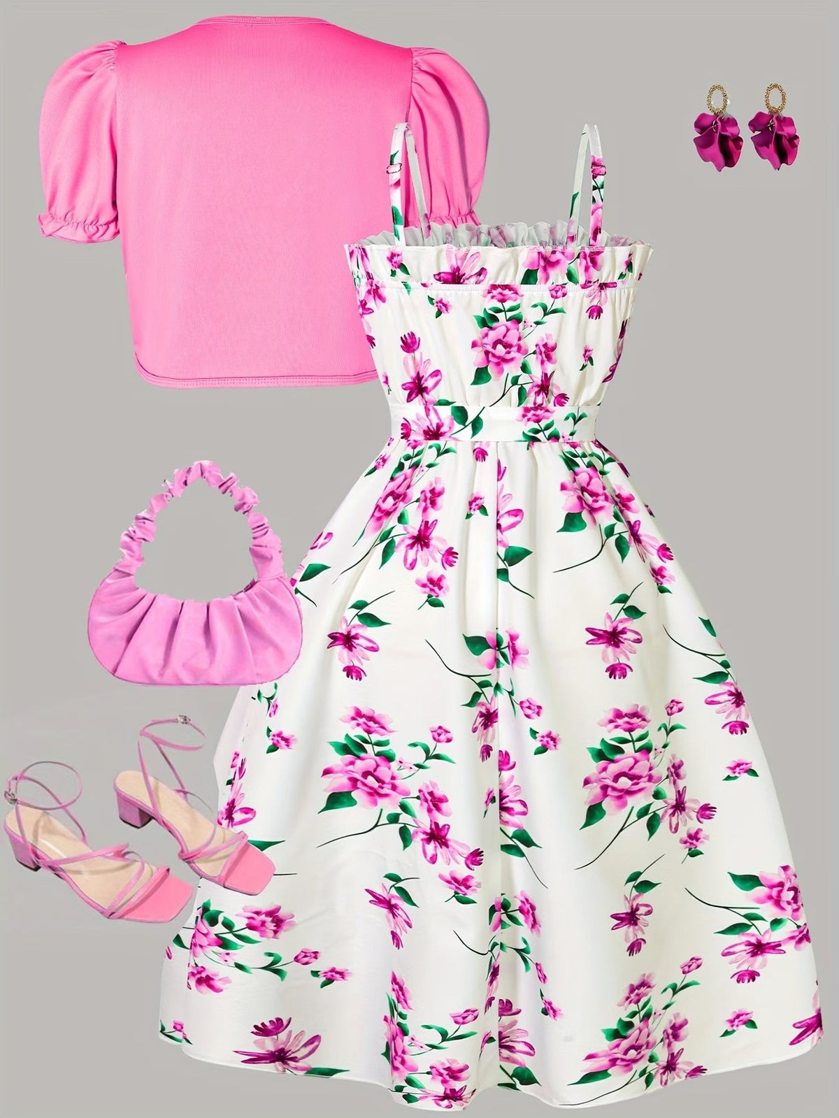 Girls Floral Dress & Cardigan 2-Piece Set