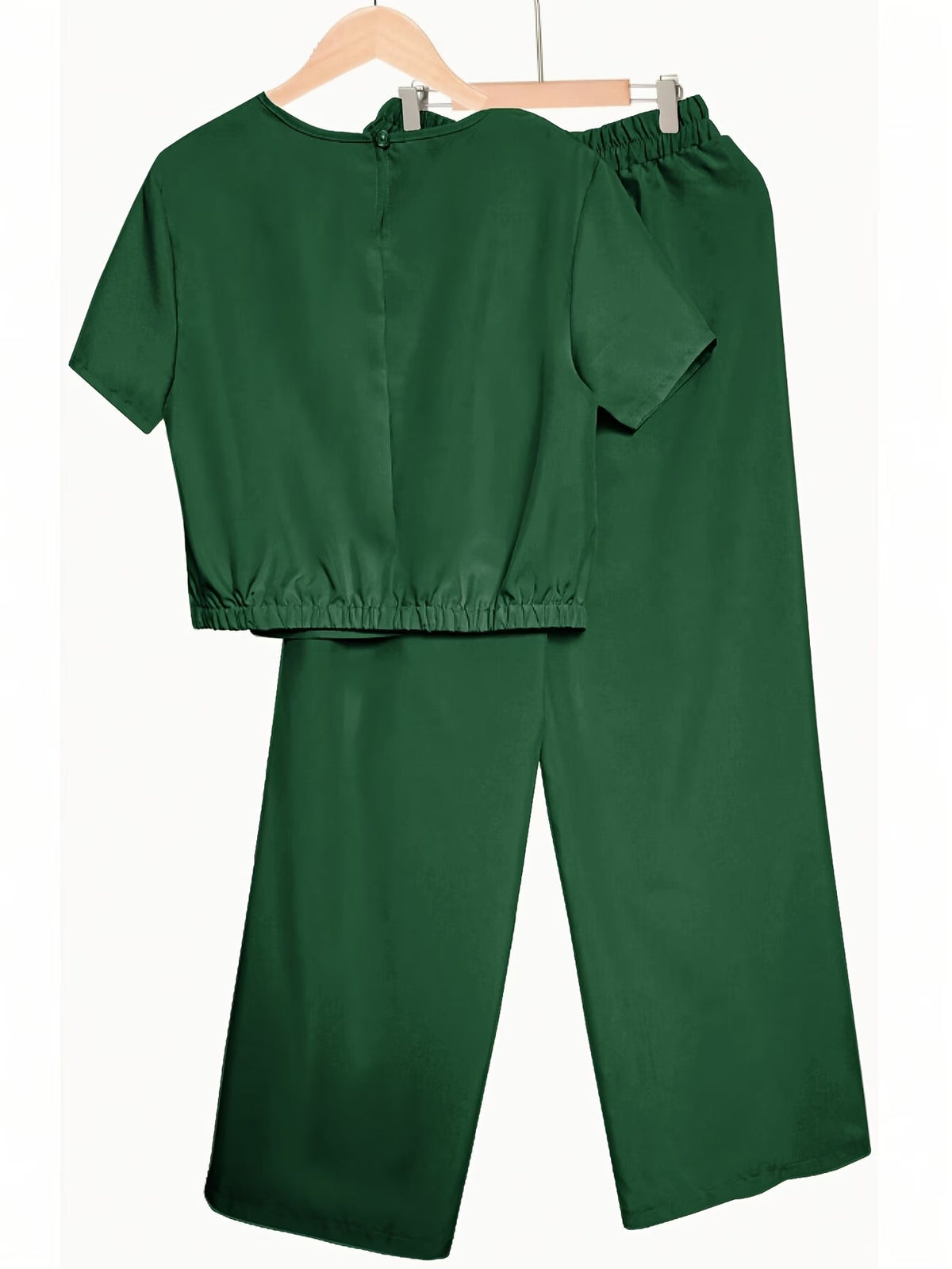 Women's Solid Color Short Sleeve Top & Wide-Leg Pants Co-Ord Set