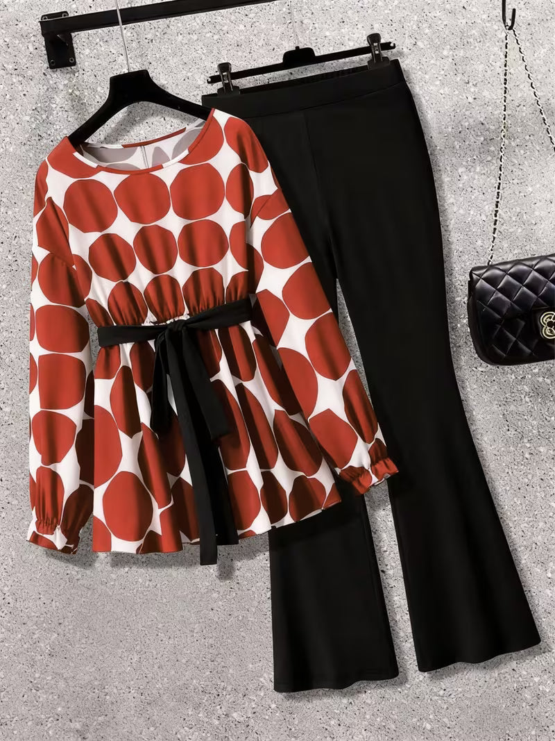 Plus Size Polka Dot Tie-Front 2-Piece Set