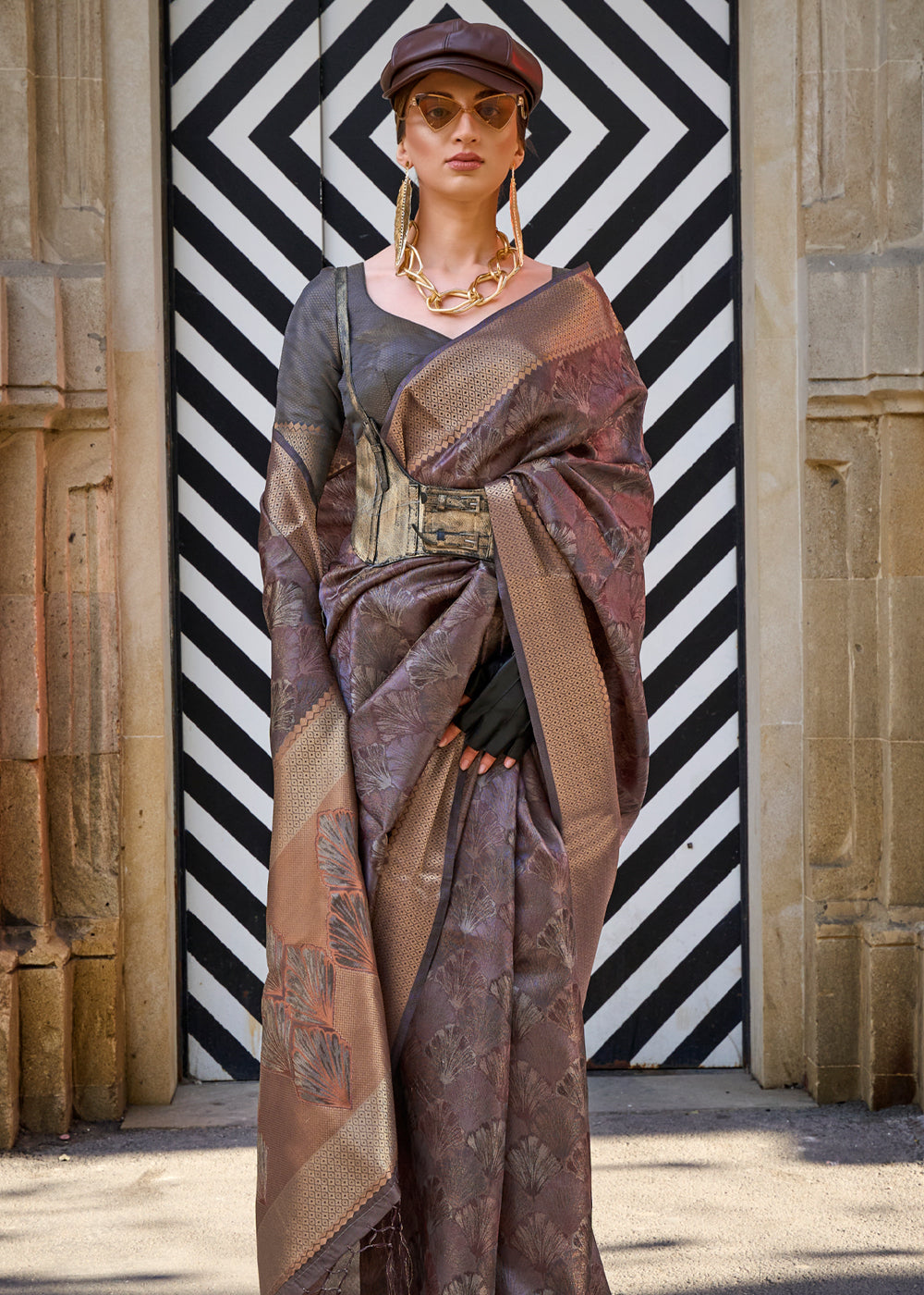 Deep Brown Ethereal Organza Silk Saree – Graceful & Glamorous Drape