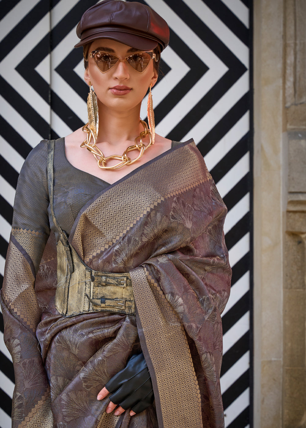 Deep Brown Ethereal Organza Silk Saree – Graceful & Glamorous Drape
