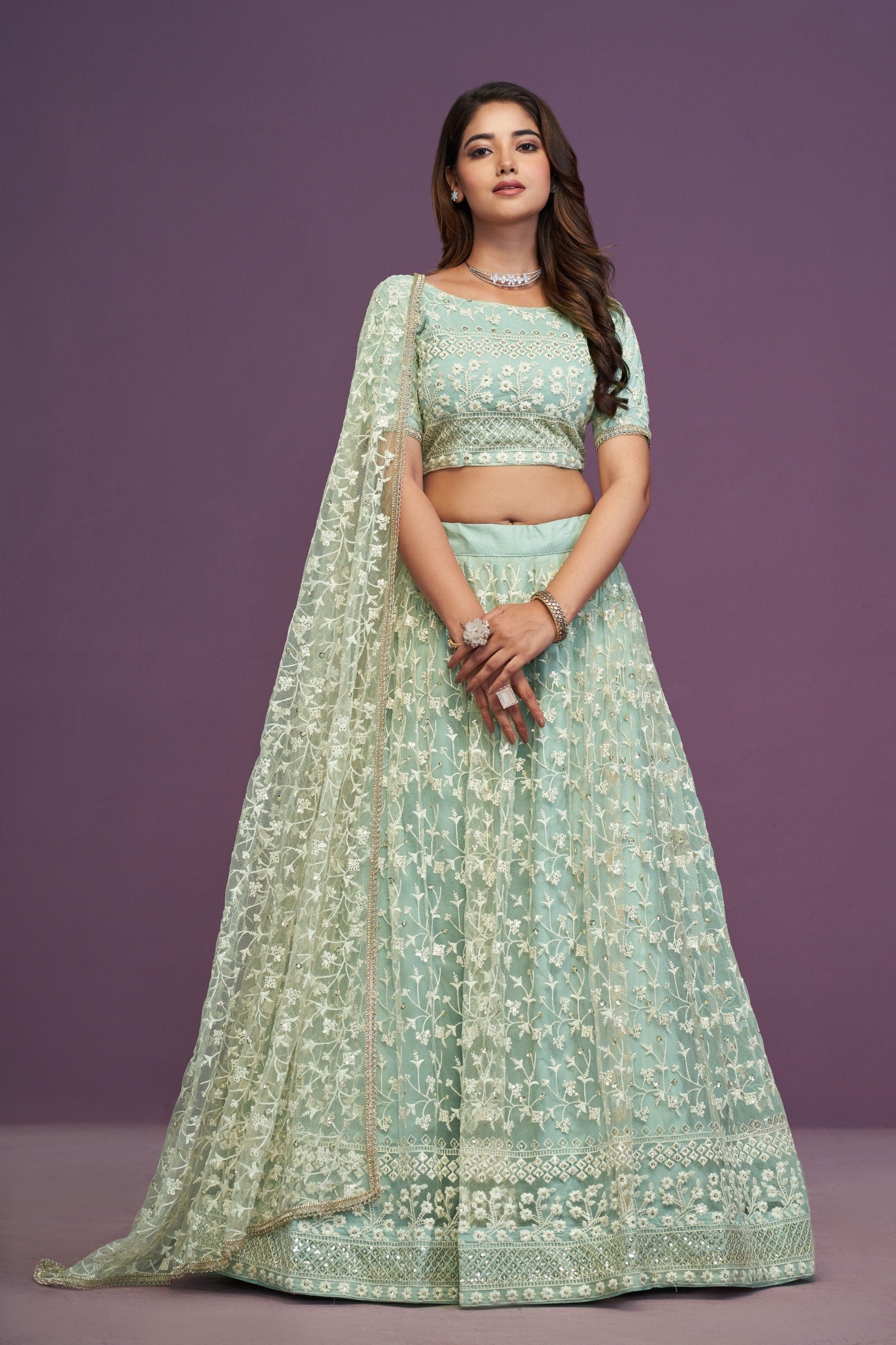 Pista Designer Net Lehenga Choli Set