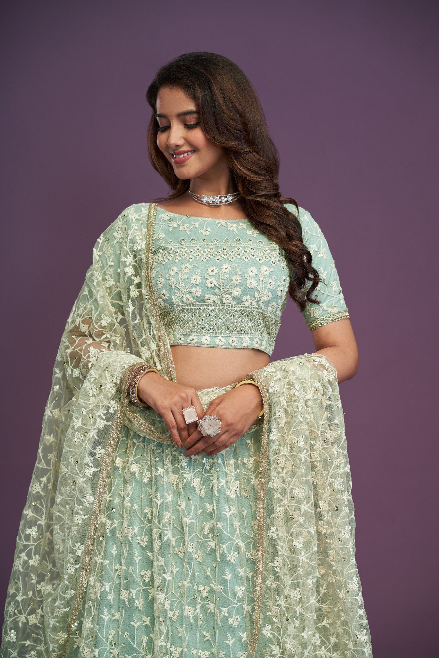 Pista Designer Net Lehenga Choli Set