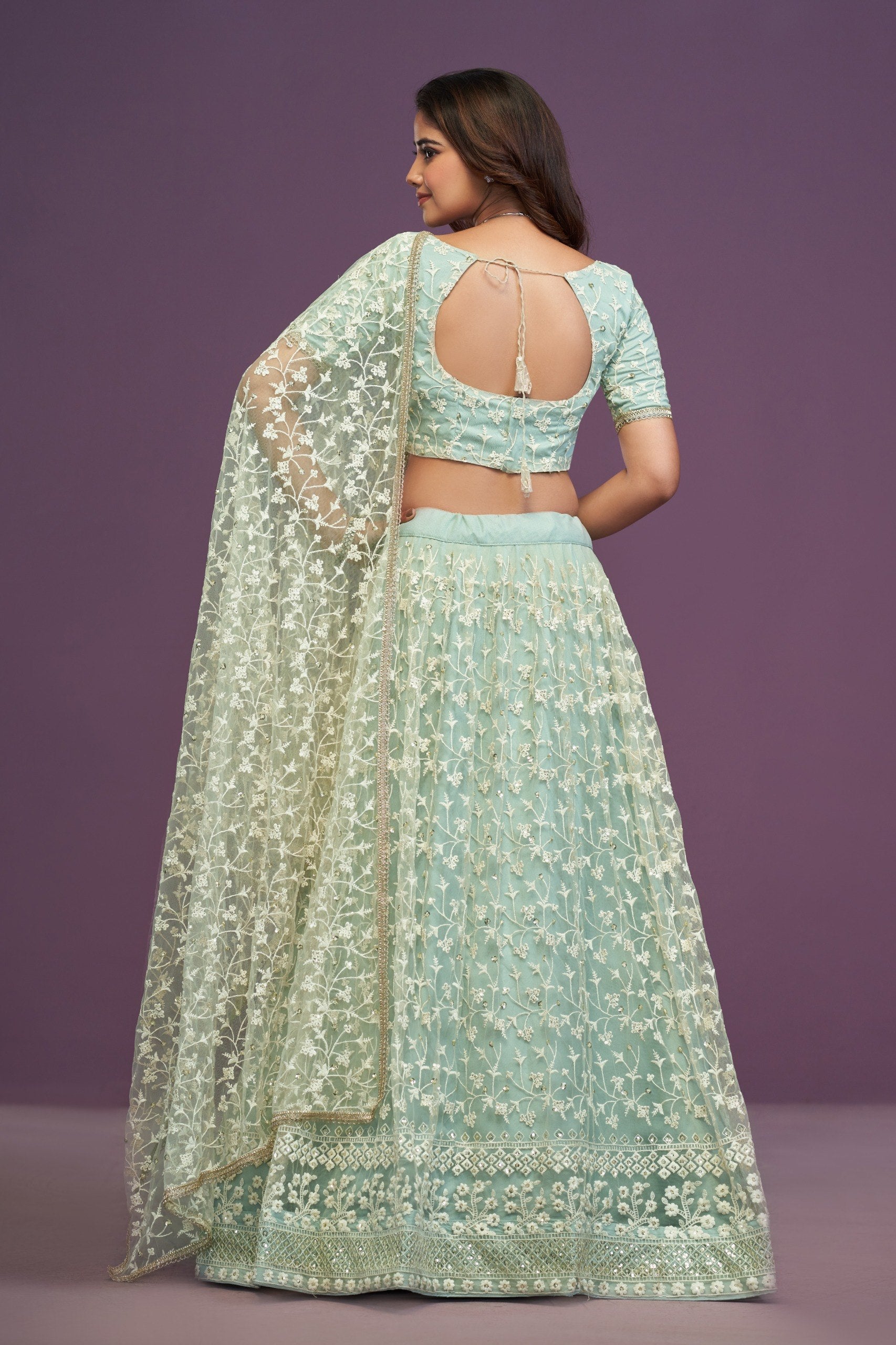 Pista Designer Net Lehenga Choli Set