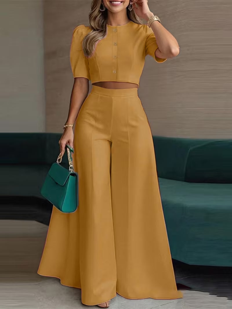 Short Top + Pants Two-Piece Set Women