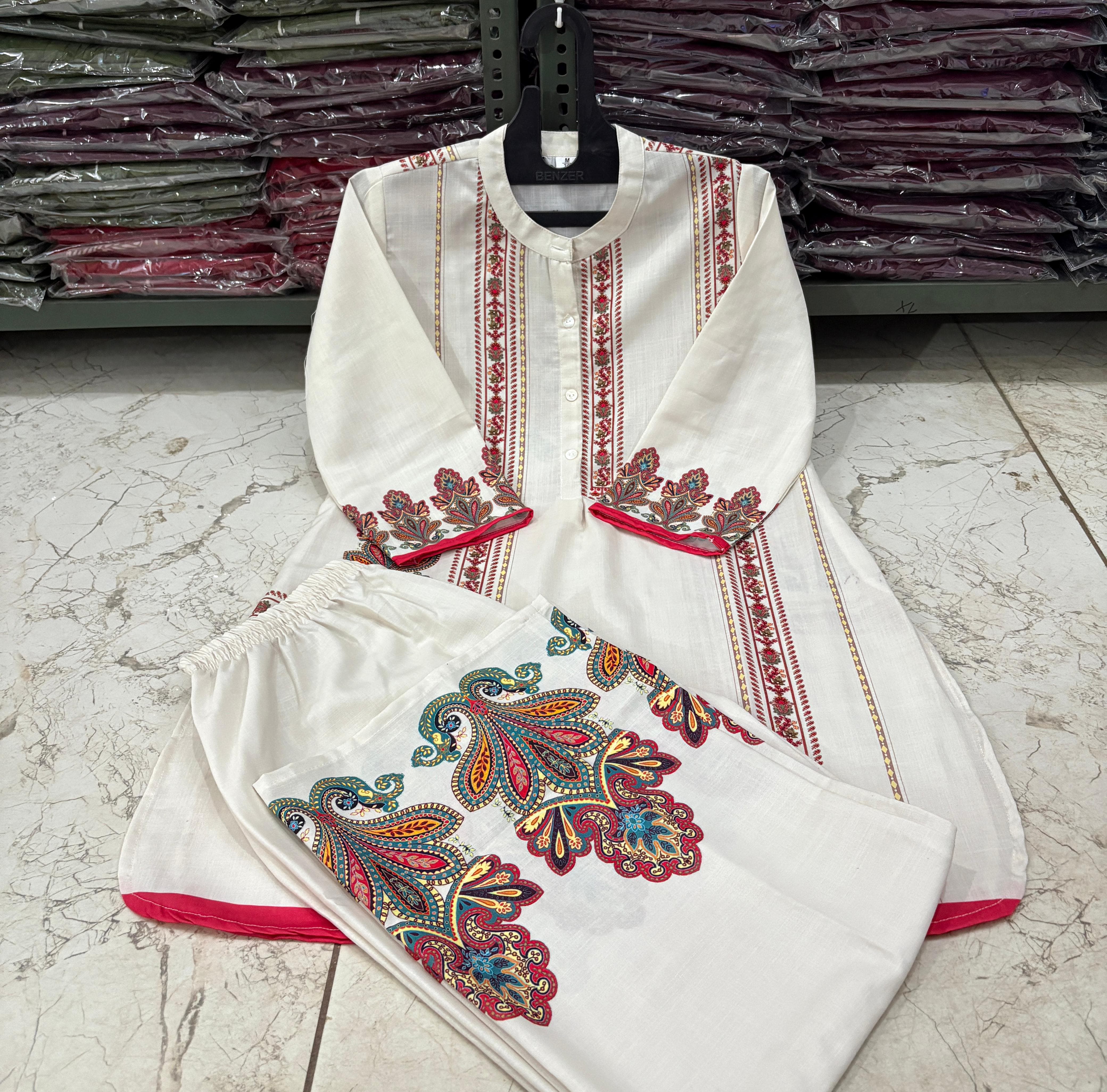 Digital Print Cotton Linen Co-ord Set (Top 33")