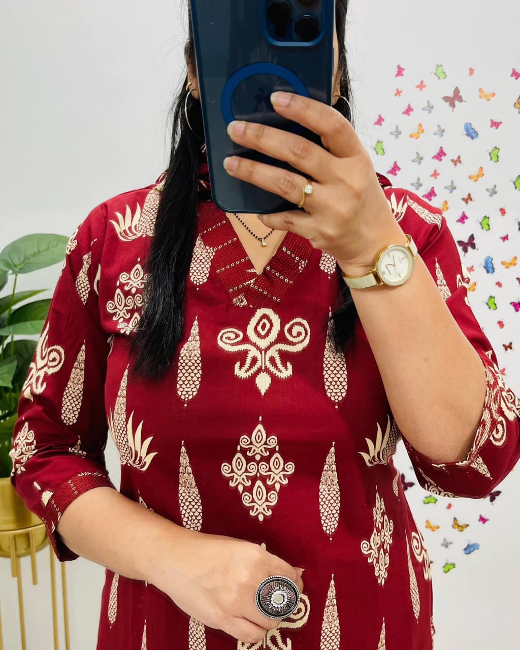 Discharge Print 60.60 Cotton Kurti Set with Sequins, Pant & Dupatta