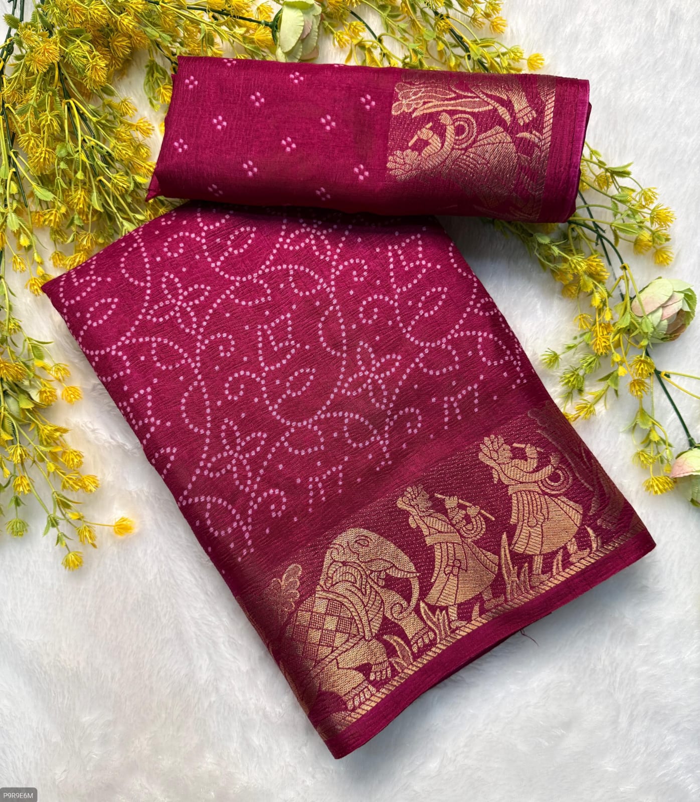 Dola Crepe Crush Sari with Border & Running Blouse