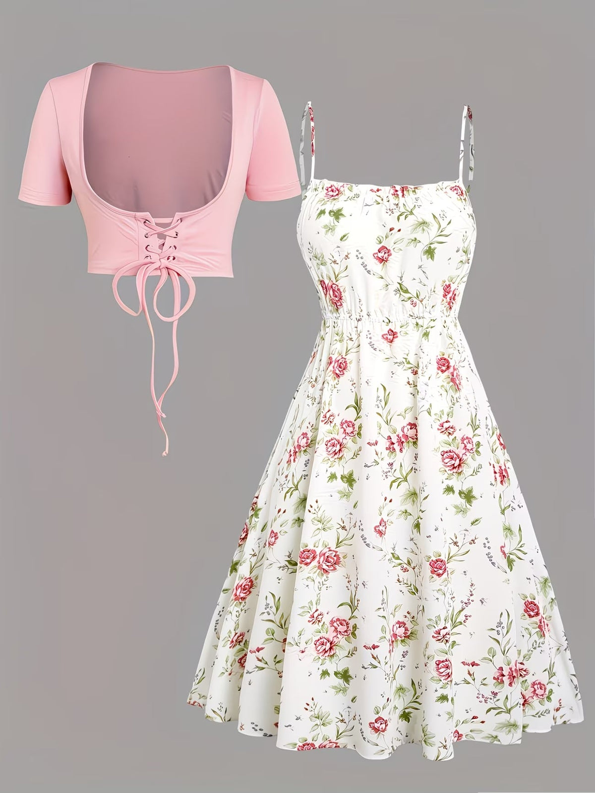 Women's Floral Halter Dress & Cardigan Set