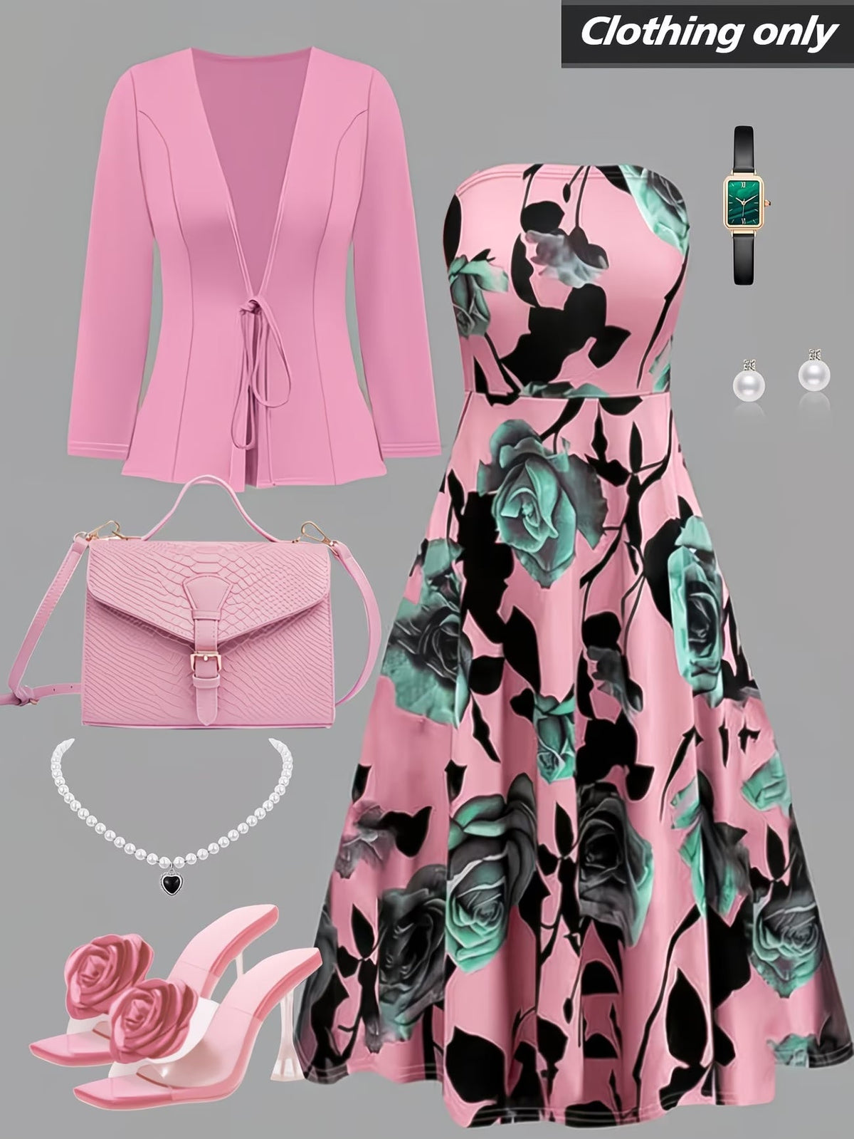 Women's Floral Halter Dress & Cardigan Set