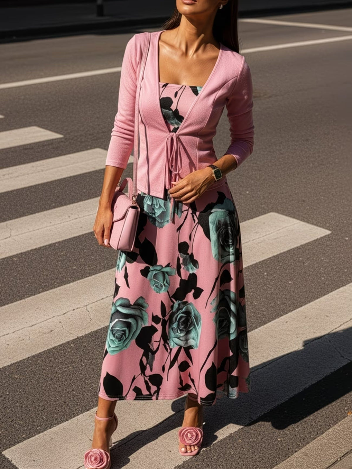 Women's Floral Halter Dress & Cardigan Set
