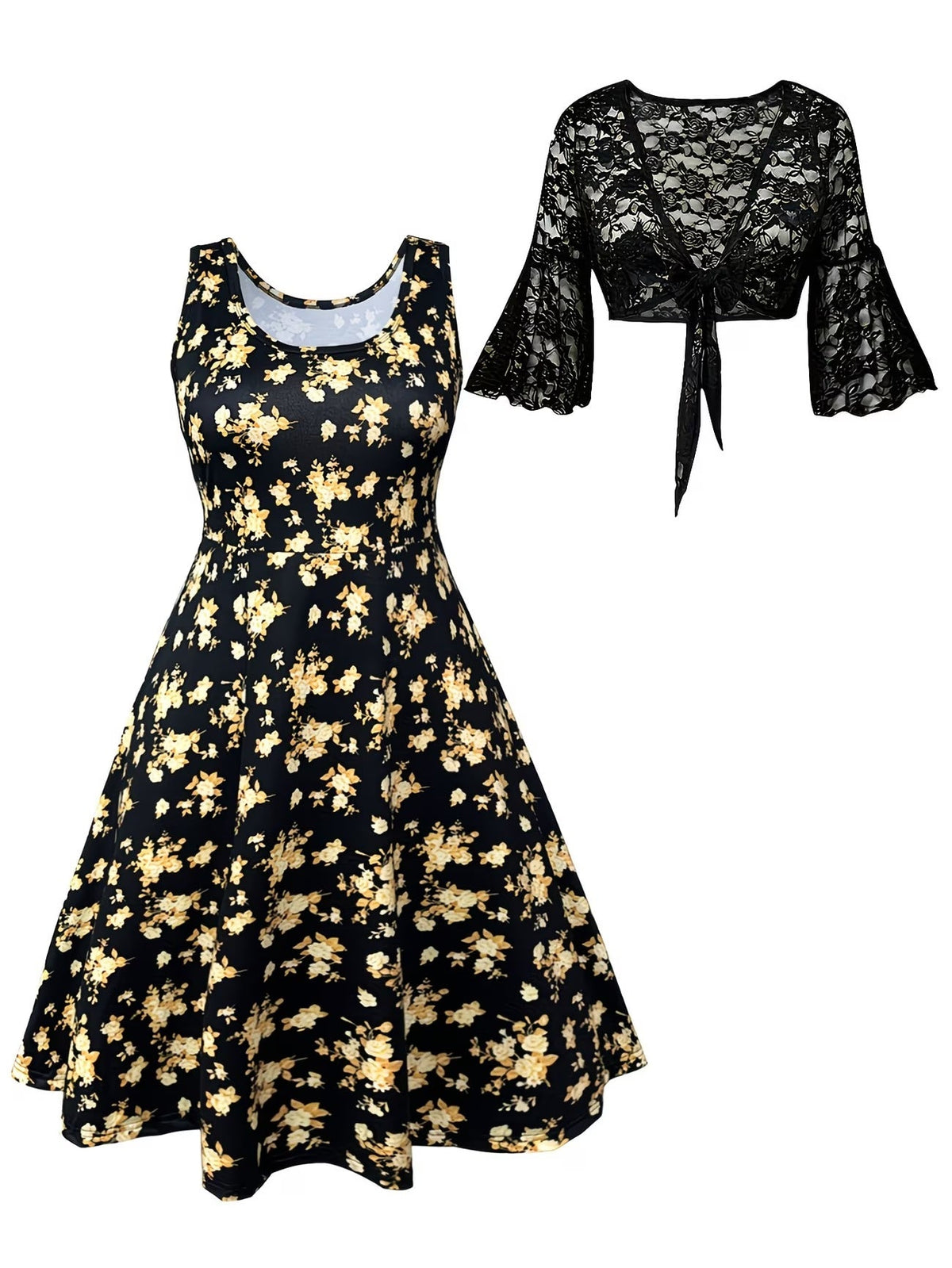 Women's Floral Halter Dress & Cardigan Set