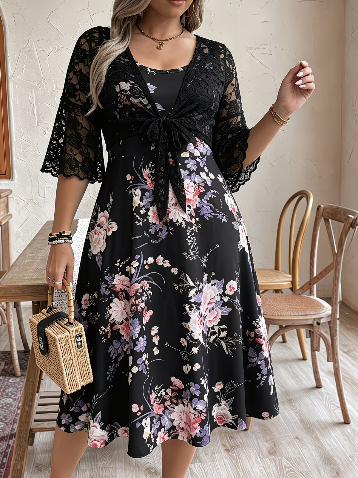 Women's Floral Halter Dress & Cardigan Set