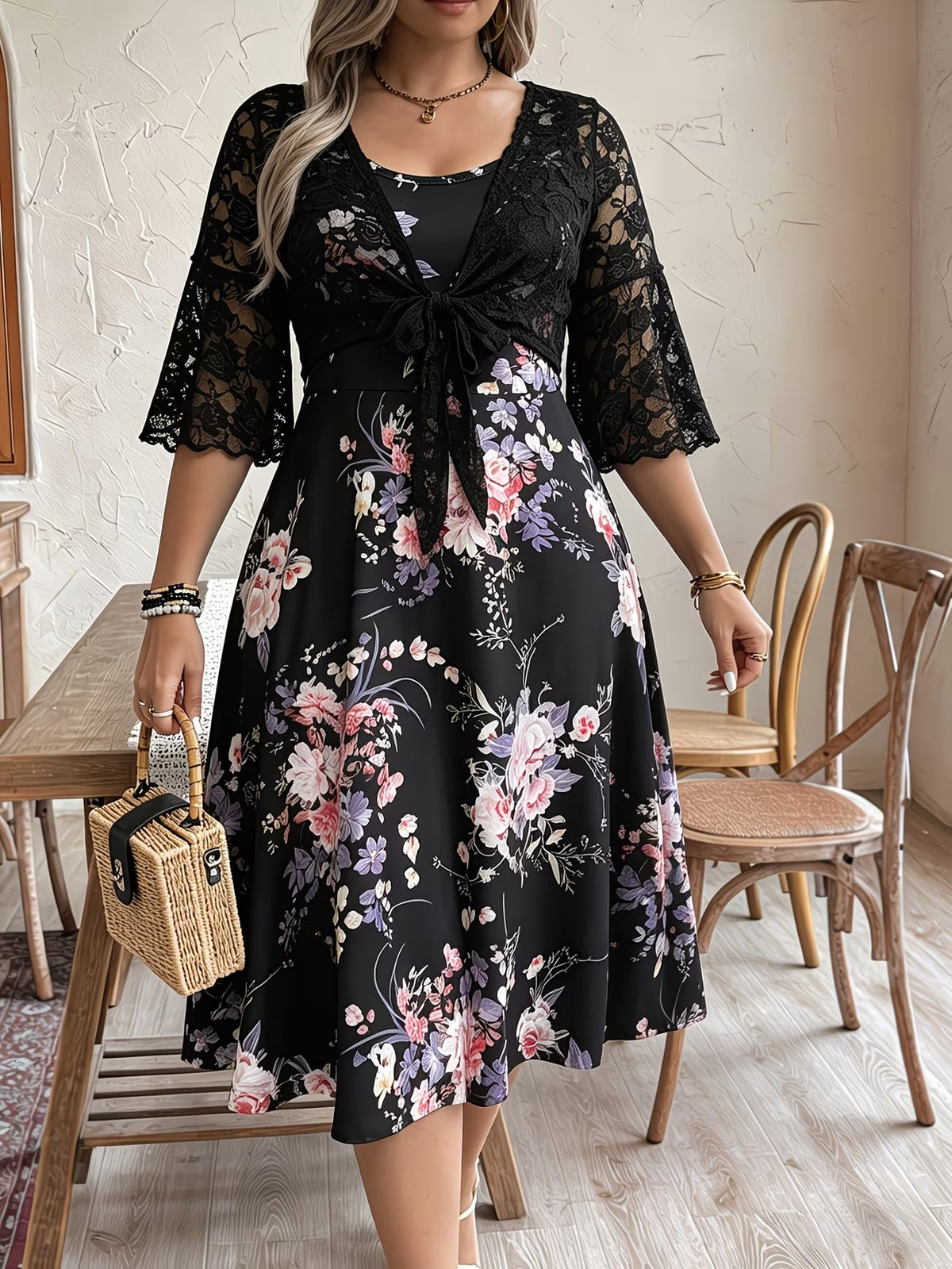 Women's Floral Halter Dress & Cardigan Set