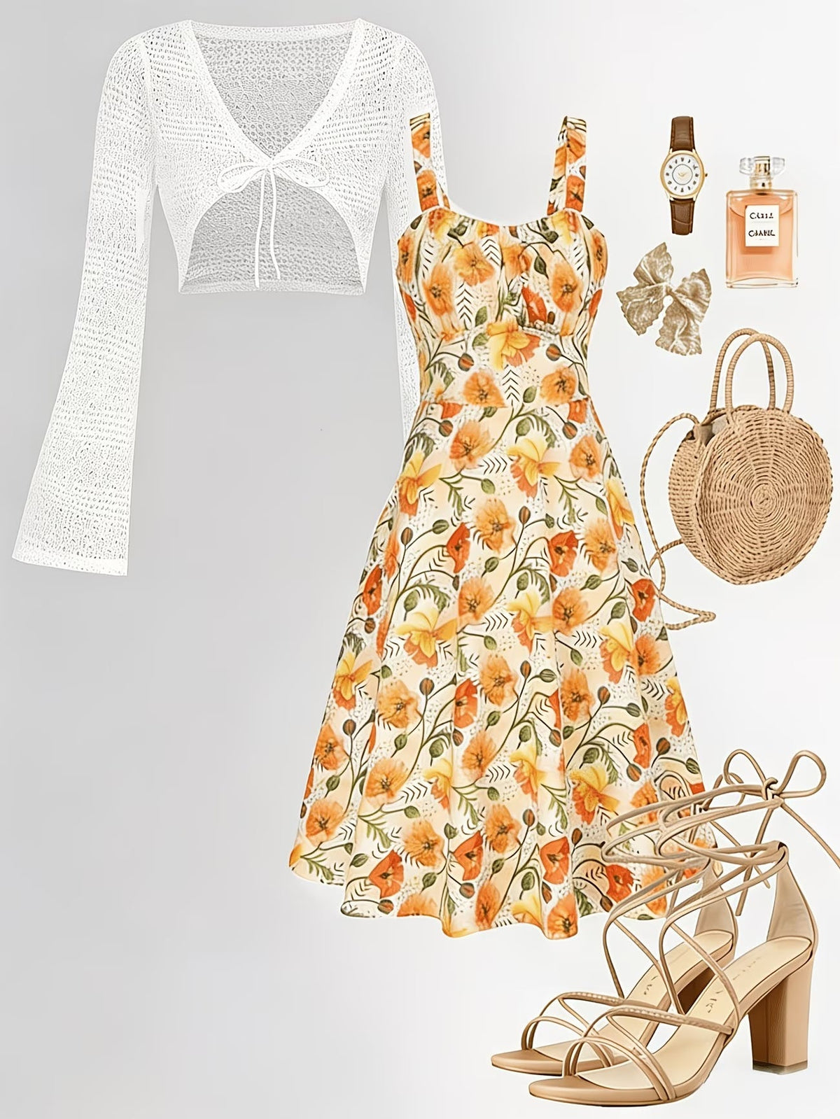 Women's Floral Halter Dress & Cardigan Set