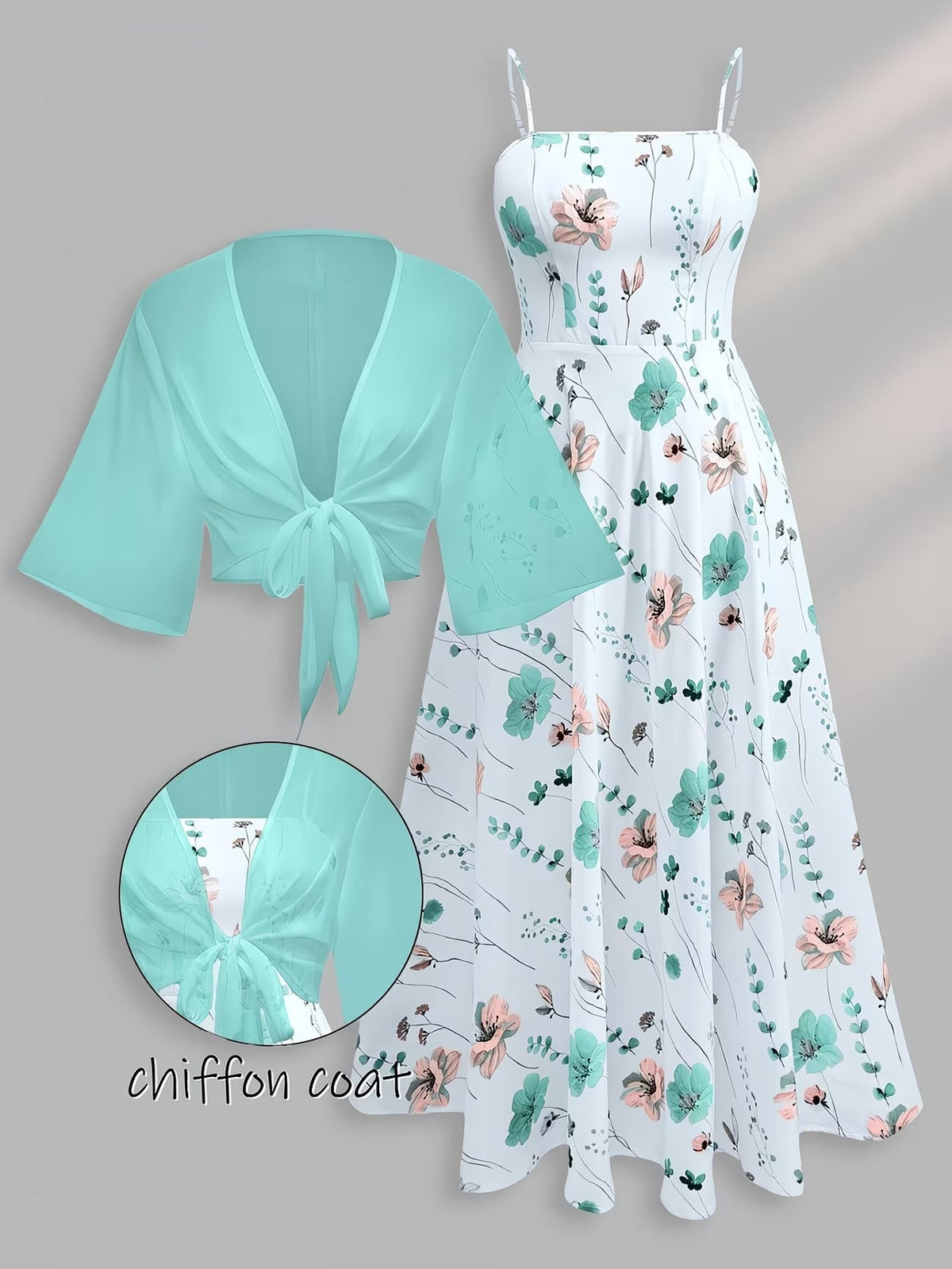Women's Floral Halter Dress & Cardigan Set