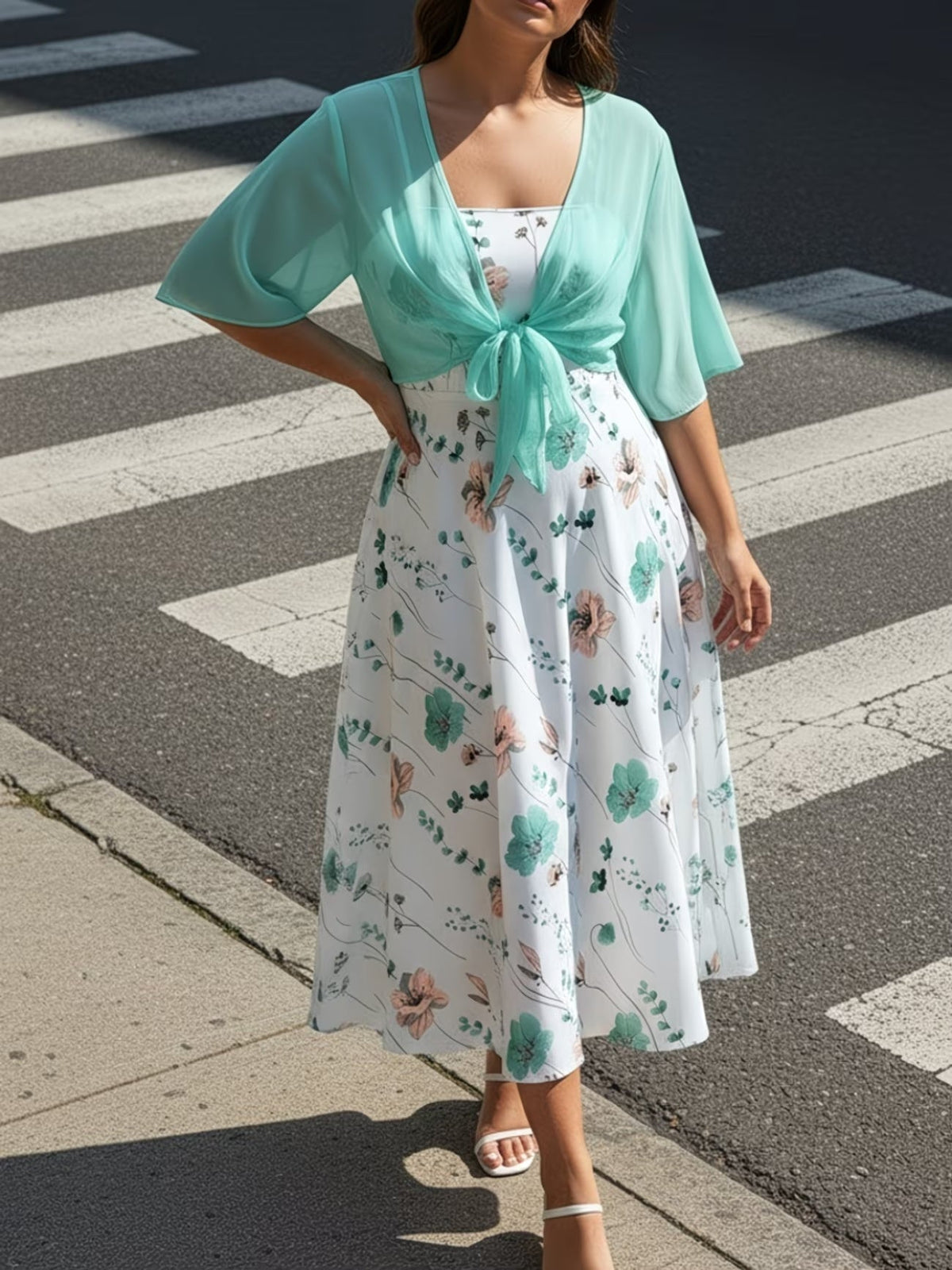 Women's Floral Halter Dress & Cardigan Set