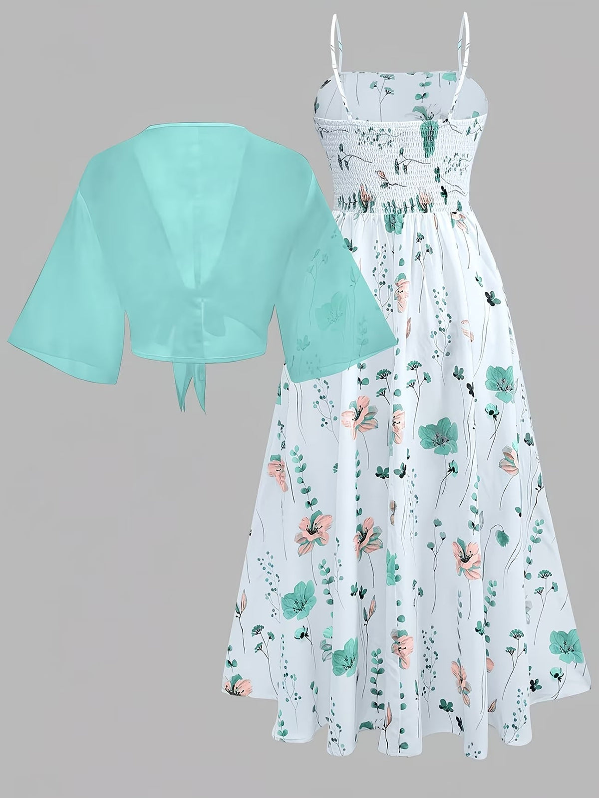 Women's Floral Halter Dress & Cardigan Set