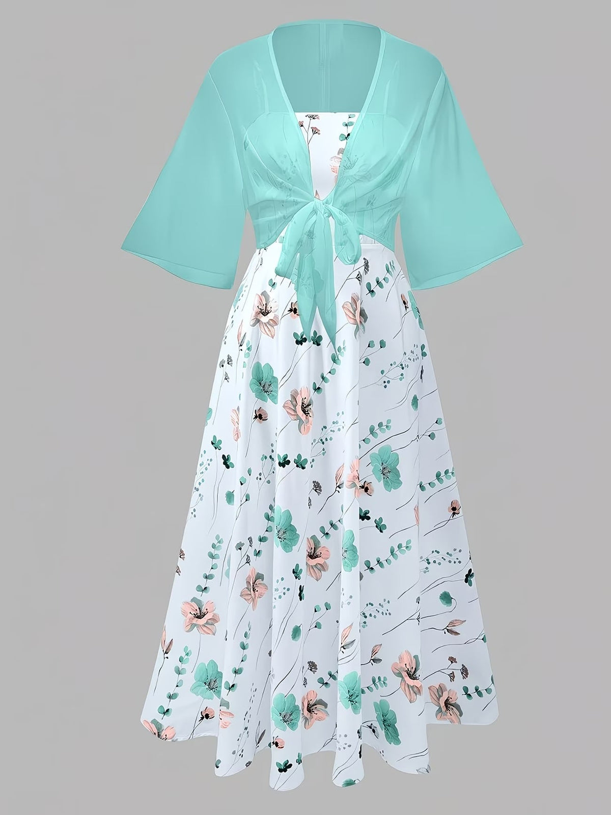 Women's Floral Halter Dress & Cardigan Set