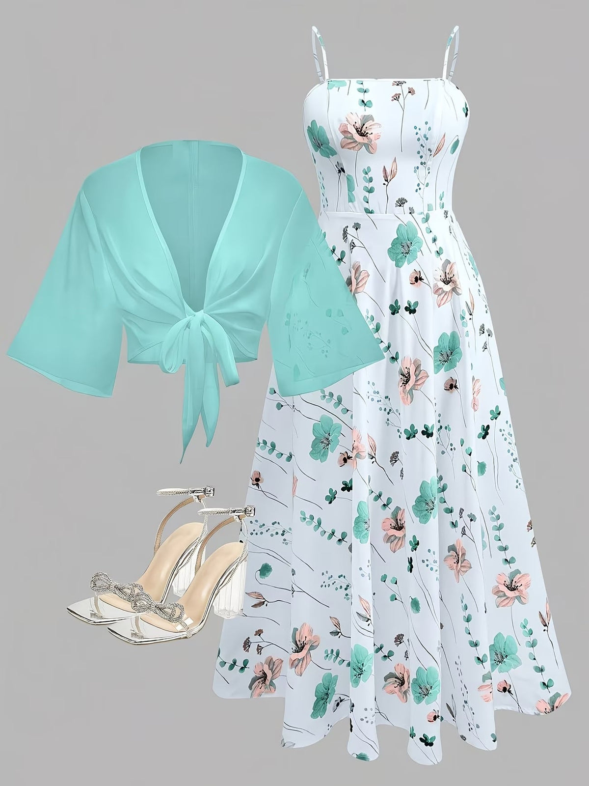 Women's Floral Halter Dress & Cardigan Set