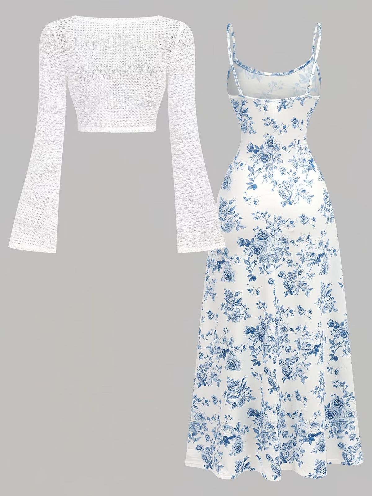 Women's Floral Halter Dress & Cardigan Set
