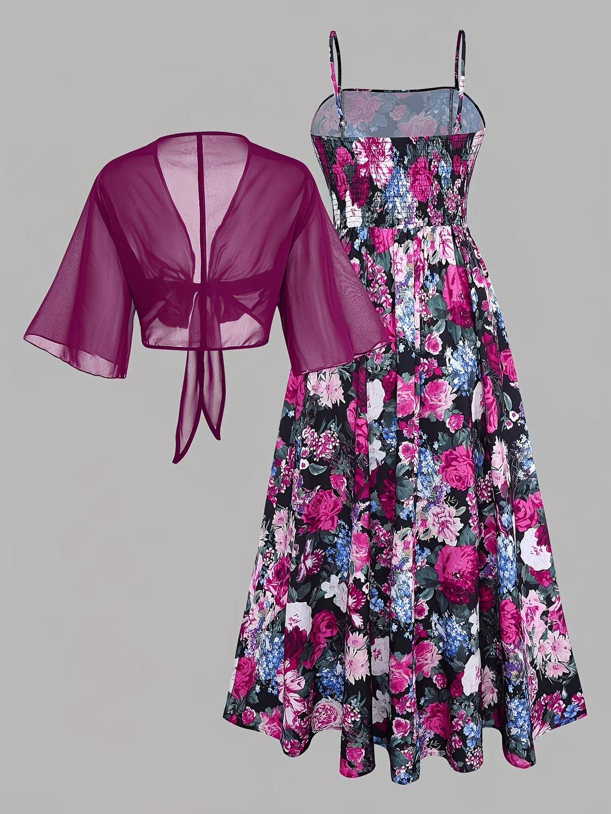 Women's Floral Halter Dress & Cardigan Set
