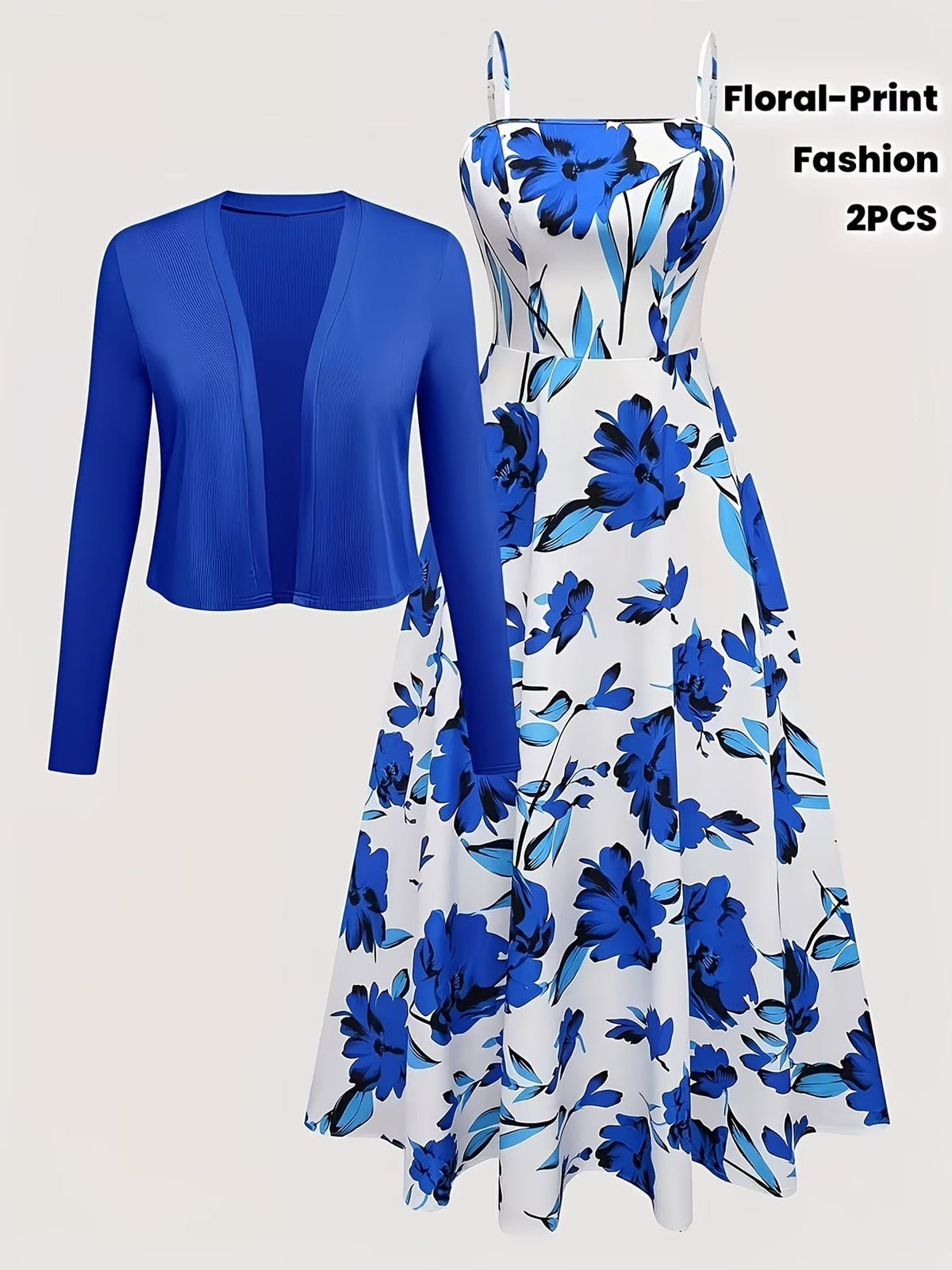 Women's Floral Halter Dress & Cardigan Set