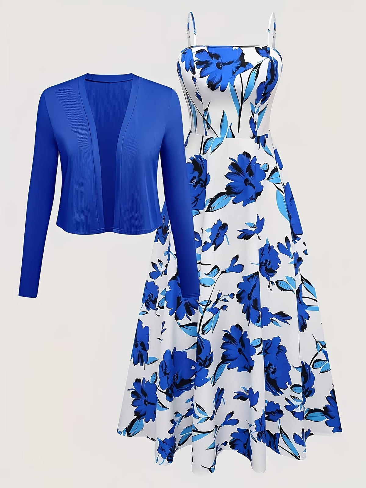 Women's Floral Halter Dress & Cardigan Set