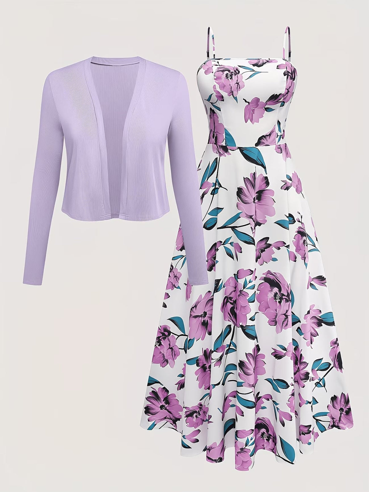 Women's Floral Halter Dress & Cardigan Set