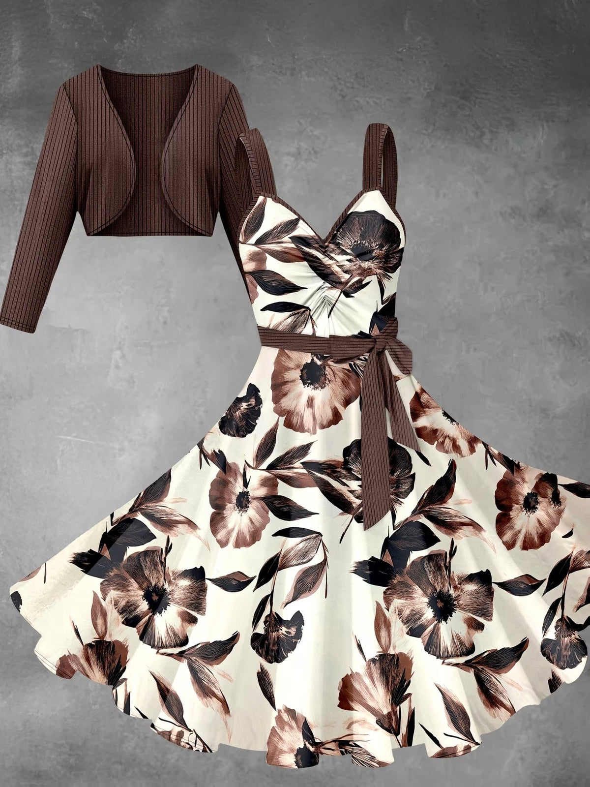 Women's Floral Halter Dress & Cardigan Set