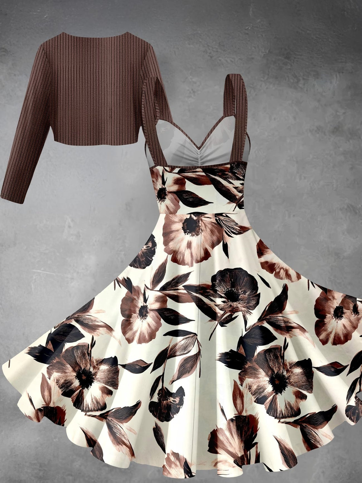 Women's Floral Halter Dress & Cardigan Set