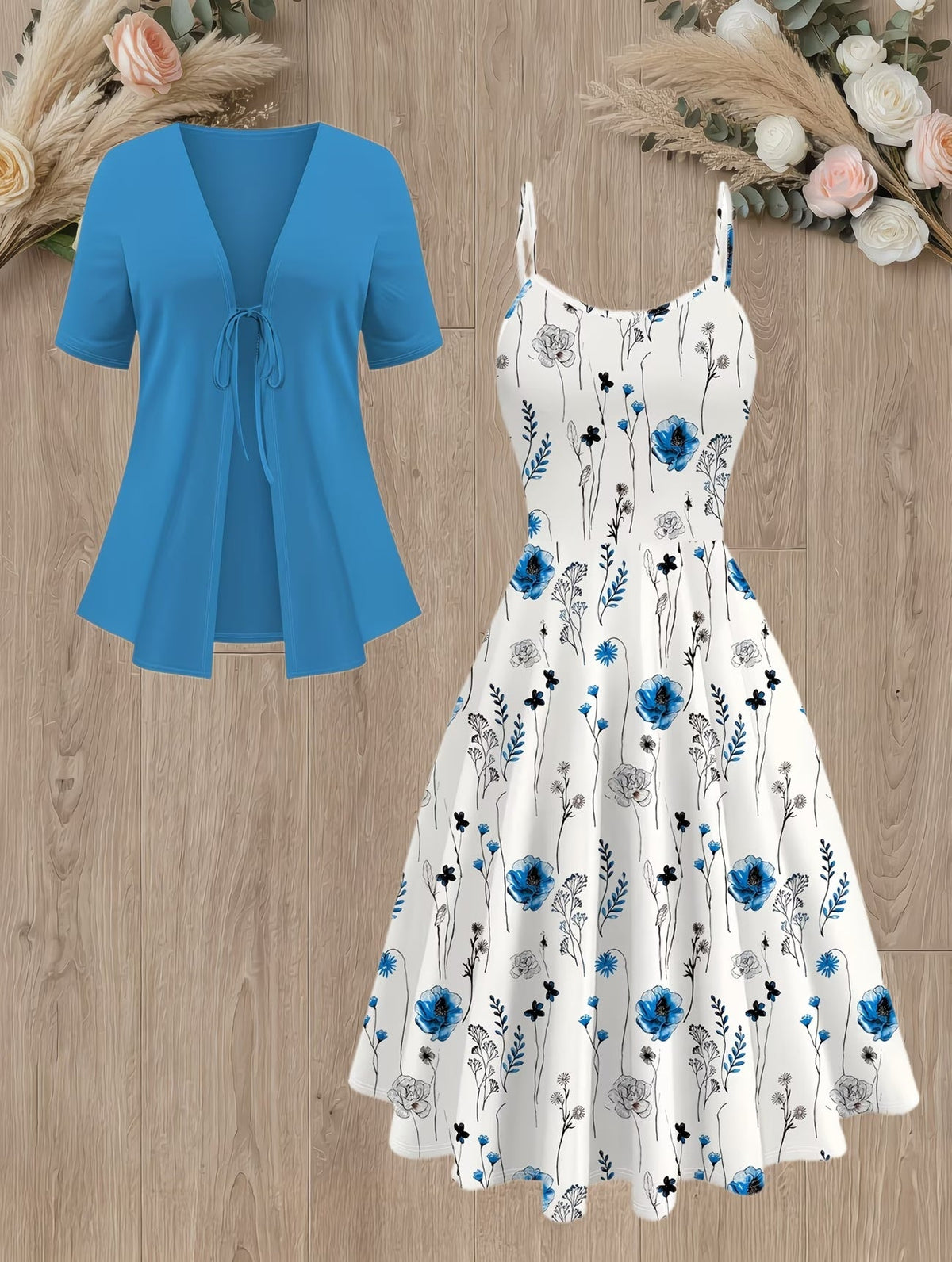 Women's Floral Halter Dress & Cardigan Set