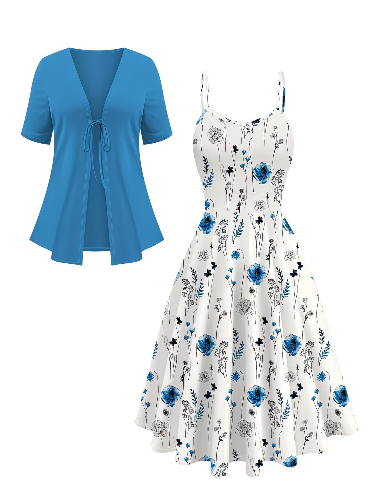 Women's Floral Halter Dress & Cardigan Set