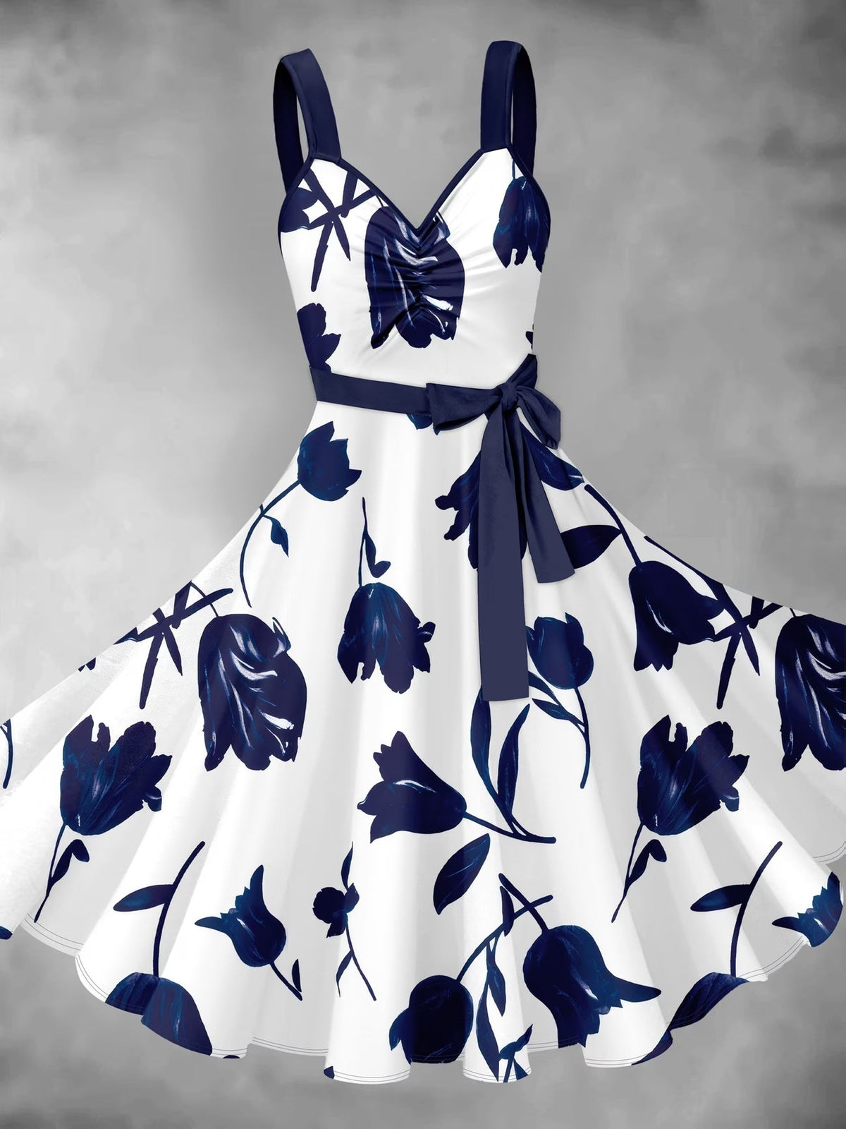 Blooming Grace Women's Floral Tie-Waist Dress with Matching Cardigan