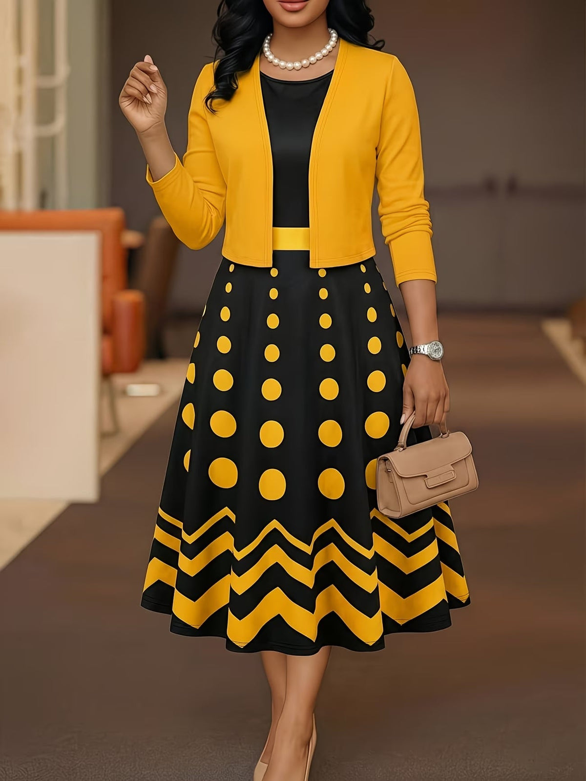 Blooming Grace Women's Floral Tie-Waist Dress with Matching Cardigan