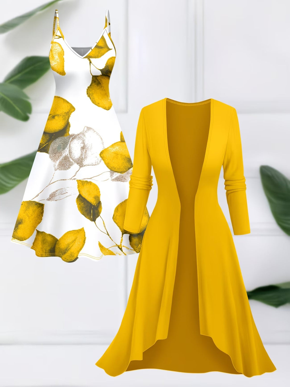 Blooming Grace Women's Floral Tie-Waist Dress with Matching Cardigan