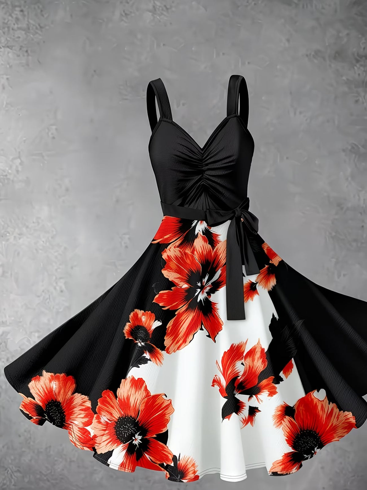 Blooming Grace Women's Floral Tie-Waist Dress with Matching Cardigan