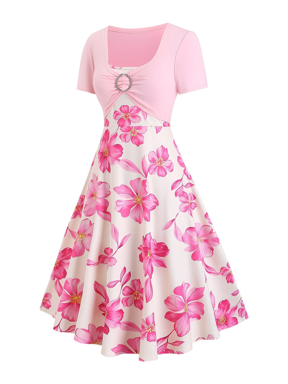 Blooming Grace Women's Floral Tie-Waist Dress with Matching Cardigan
